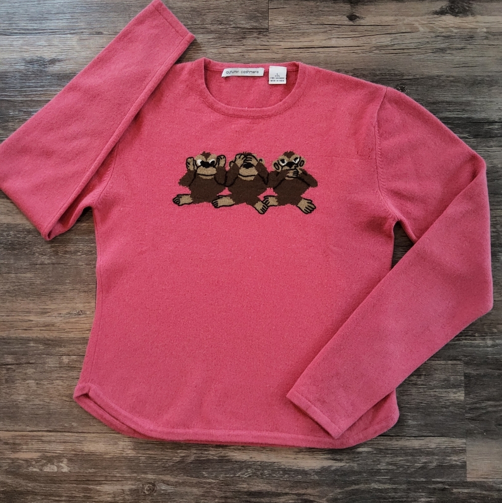 Autumn Cashmere Pink Sweater With Three Monkey Design